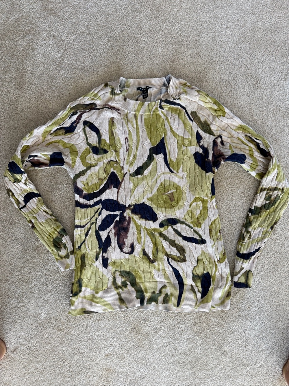 Tribal Floral Cable Crewneck Sweater
